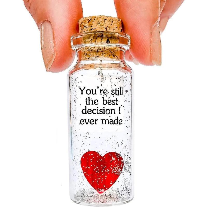 Anniversary Present for Her & Him on Christmas, Romantic Gift to Boyfriend Girlfriend, Message I Love You Gifts to Wife Husband (Heart - You're Still The Best Decision I Ever Made, Gift Bottle) Box Jar