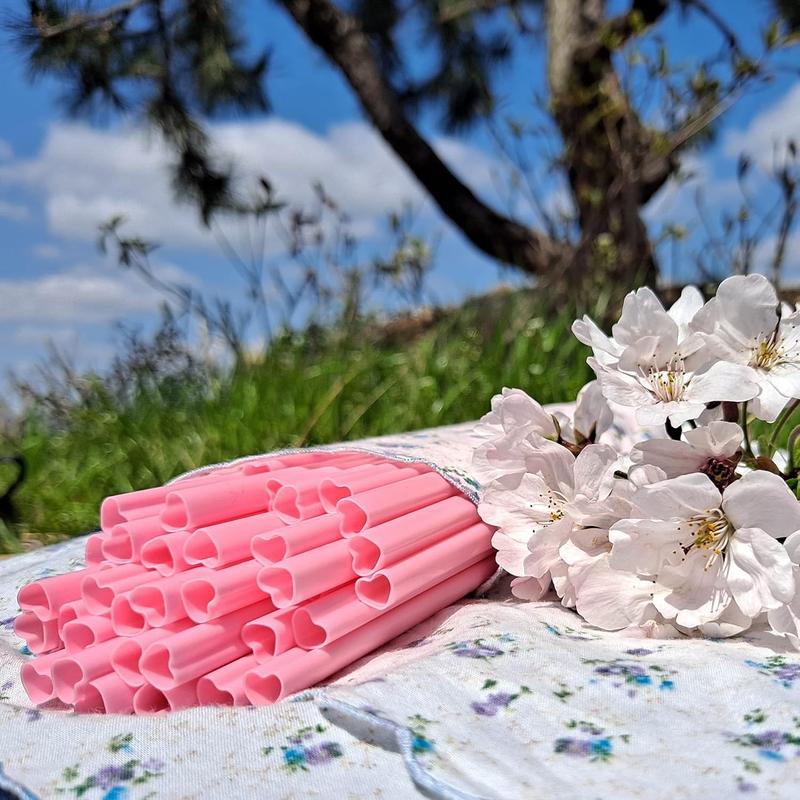 100count Heart Shaped Pink Straws Disposable Drinking Cute Straw Individually Wrapped Pink Plastic Straw Valentines day Cocktail Birthday Party Bridal Shower Wedding Supplies