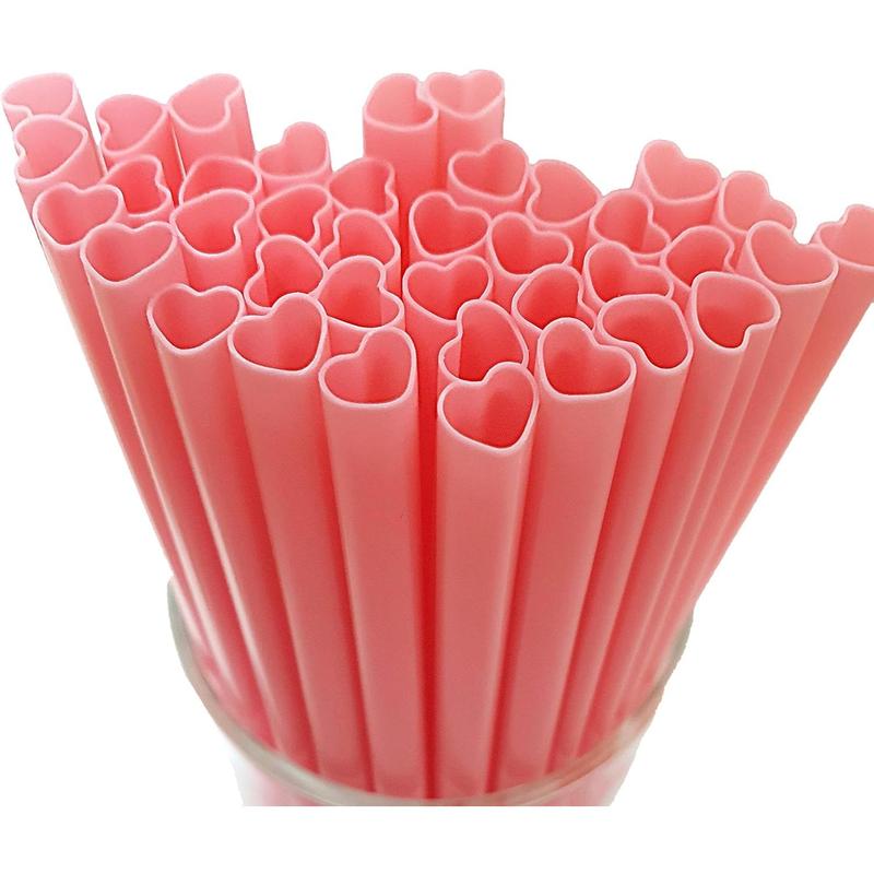 100count Heart Shaped Pink Straws Disposable Drinking Cute Straw Individually Wrapped Pink Plastic Straw Valentines day Cocktail Birthday Party Bridal Shower Wedding Supplies