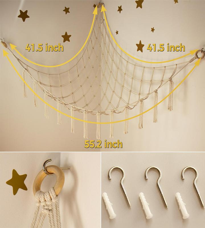 Stuffed Animal Storage Hammockor Net Corner - Large Toy Hammock Net for Stuffed Animals RoomDecorAnimalOrganizerHolder for KidsBabyNursery WallBedroom