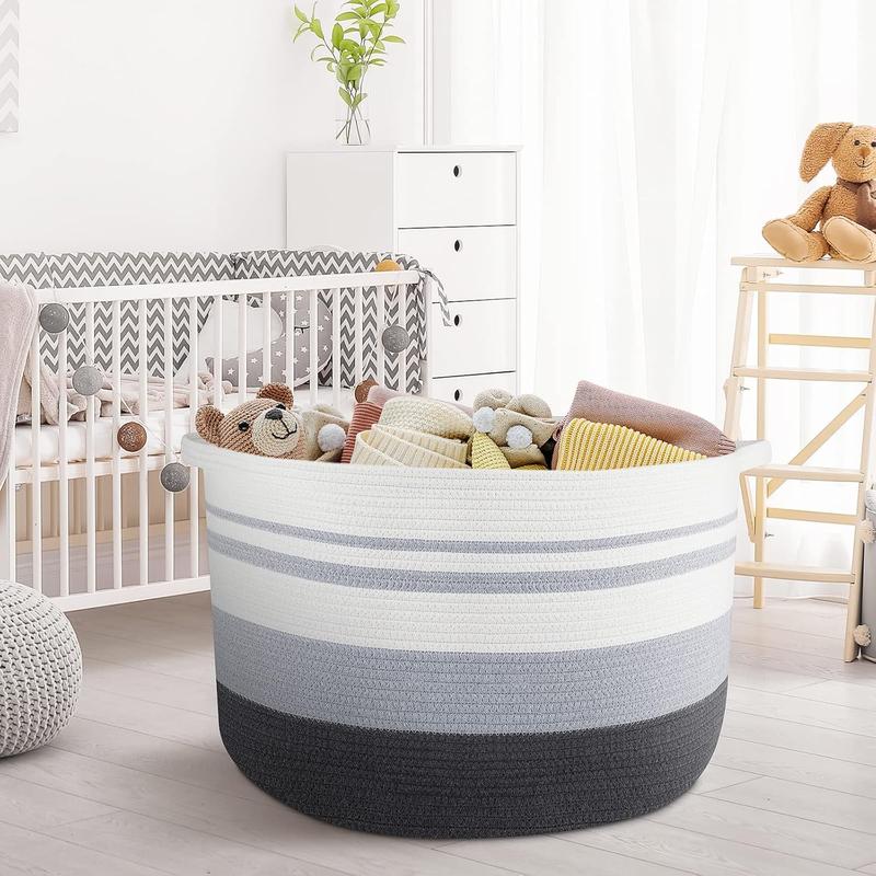 [Fast Shipping] Storage Basket Large Cotton Rope Basket with Handle Big Basket Soft Nursery Cube Bin Laundry Hamper for Living Room