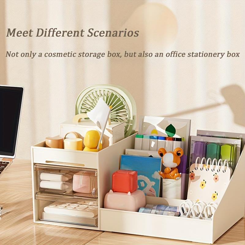 Large Capacity Cosmetic Storage Box, 1 Count Multi-layer Makeup Organizer with 2 Transparent Drawers, Desktop Office Stationery Organizer