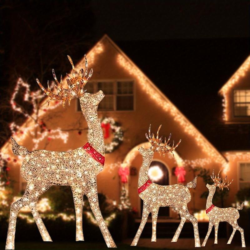 2pcs Christmas Decorative Light, Light-Up Deer with Yellow Red Ring Courtyard Light, Outdoor Party Ornament Decoration tacky christmas decor