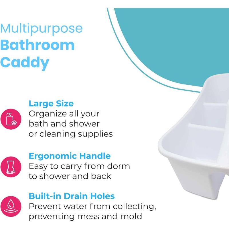 Bath Caddie White - Totes with Divided Compartments and Handles for Organizing, Storing  Carrying Cleaning Supplies and Bathroom Accessories