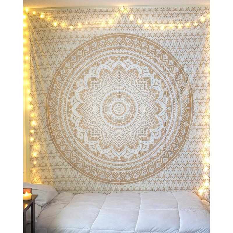 White Gold Mandala Tapestry For Bedroom- Aesthetic Tapestry - Indie Wall Tapestry Hippie Room Decor - Boho Tapestrys -Trippy Small Tapestry Wall Hanging