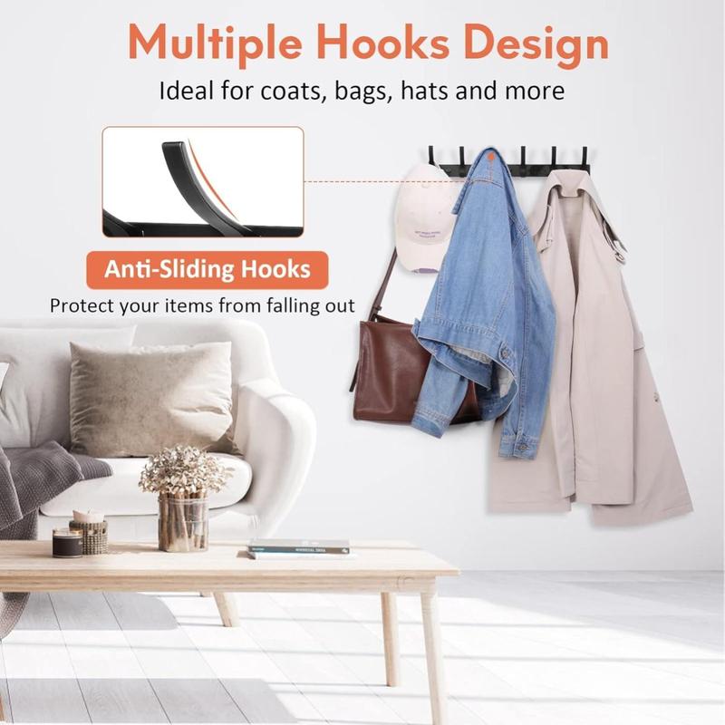 2 Pack Coat Rack Wall Mount, Entryway Coat Hooks Wall Mounted, Wall Hooks for Hanging, Coat Hanger Wall Mount Towel Rack Hat Rack for Wall with 12 Hooks for Entryway, Bedroom, Bathroom