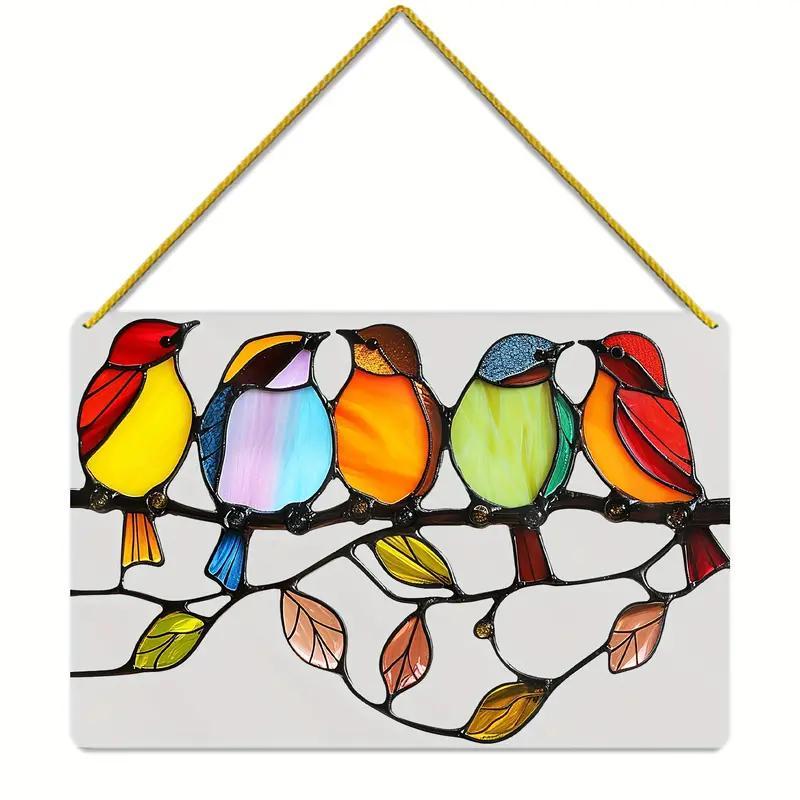 Bird Pattern Stained Glass Hanging Decor, 1 Count Colorful Bird Acrylic Hanging Ornament, Spring Hanging Decor for Home Garden Yard Balcony