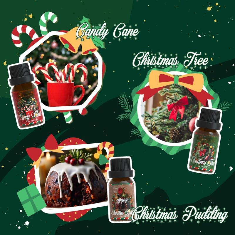 Christmas Fragrance Oils Set, Winter Essential Oils for Diffuser, Candle Making, Scented Oils Gift - Candy Cane, Christmas Tree, Christmas Pudding, Apple Cinnamon, Gingerbread, Mistletoe