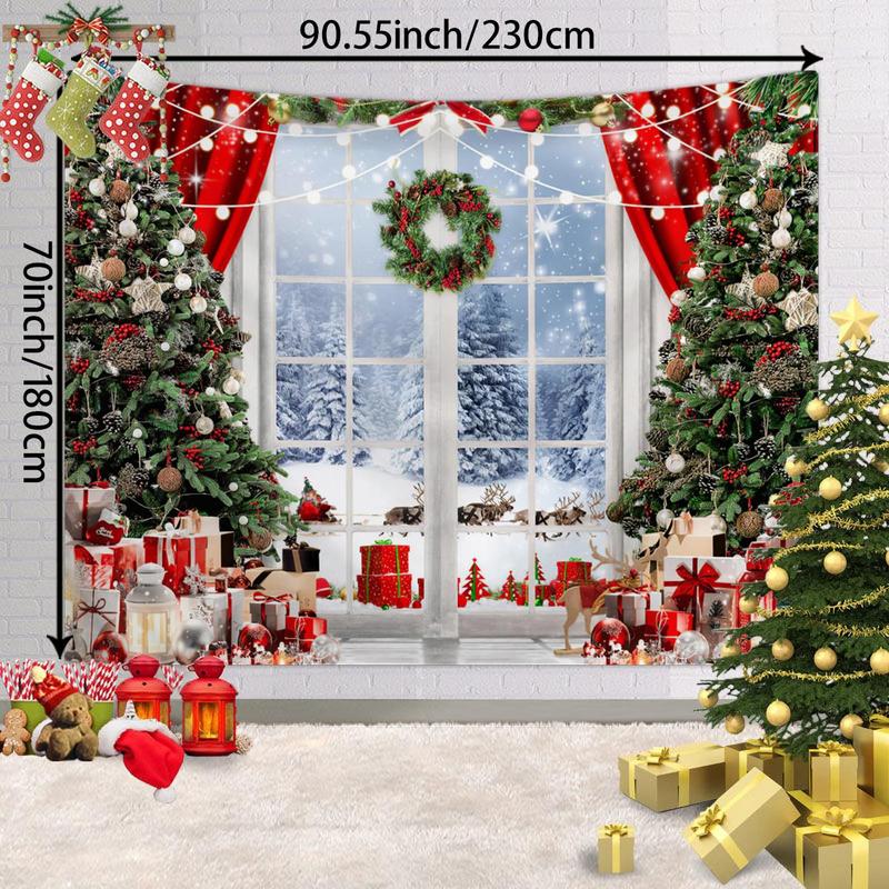 Christmas Tree Pattern Tapestry, 1 Count Winter Snow Scenery Tapestry, Happy New Year Photo Background Poster, Wall Hanging Decor for Home