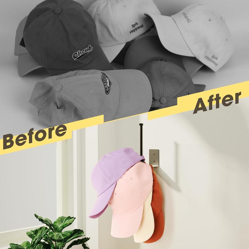 Hat Racks for Baseball Caps, Stainless Steel Hat Organizer for Baseball Cap, Hat Holder Storage Organizer, Hat Hanger Strong Adhesive Wall Drilled for Door,Bedroom,Closet