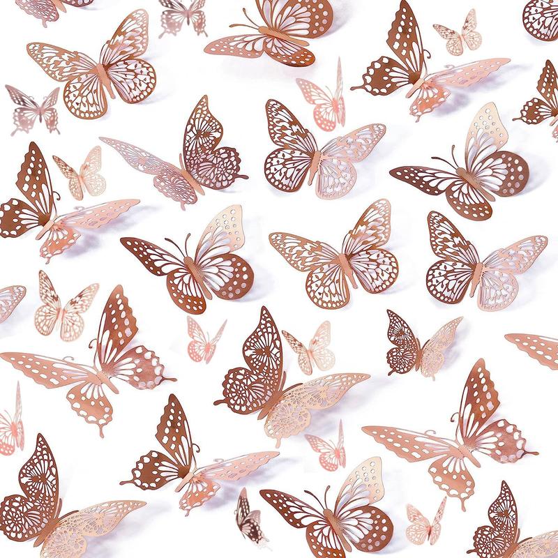 Butterfly Design Wall Sticker, 48pcs set 3D Butterfly Wall Decal, Removable Wall Decor for Home Living Room Bedroom