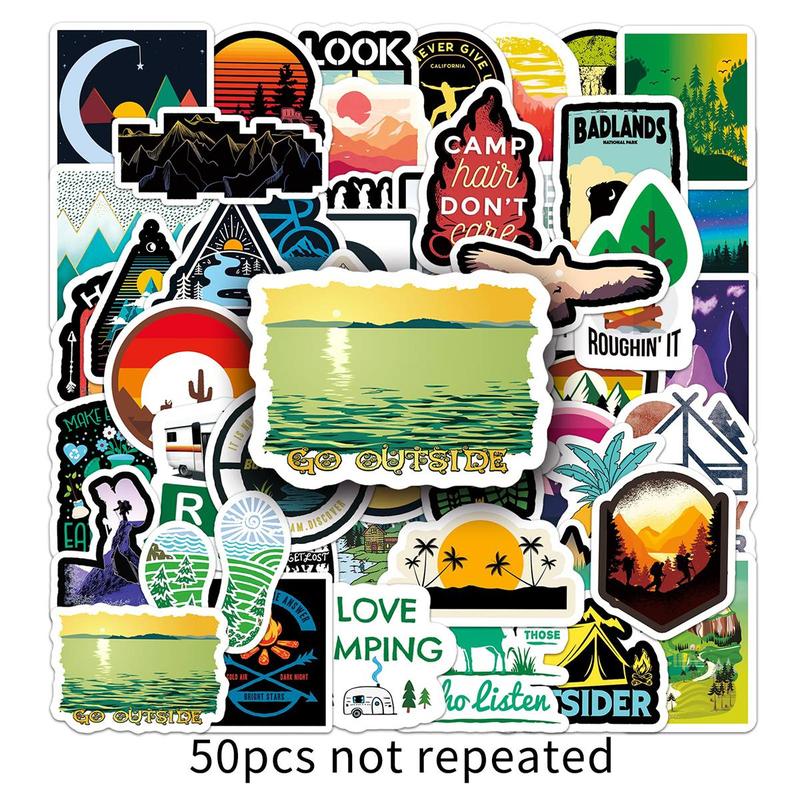 50pcs Outdoor Scenery Pattern Sticker, Self Adhesive Sticker For Water Bottles, Skateboards, Notebooks, Laptop Decoration