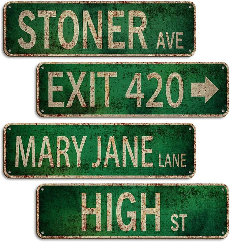 4 Signs Vintage Rustic Retro Street Sign for Room Decor, Duplex Printed Anti-Fade Trippy Room Decor   Wall Hanging Waterproof