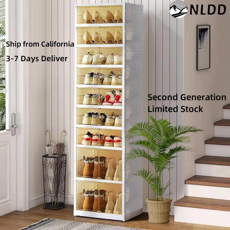 NLDD Ultimate 7+2Tier 18 Shoes Organizer:Transparent,Collapsible Rack For Compact Spaces &Closet storage Smooth Boxes Pet Shoe storage Cabinet