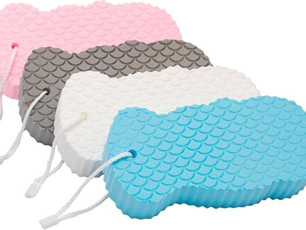 Exfoliating Sponges (4 pcs) - Super Soft exfoliating Bath Shower Sponge - Removes Dead Skin and Impurities from Body - Great for Adults and Children - Pink & Blue & White & Gray