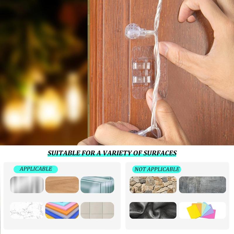 Hooks For Outdoor String Lights Clips, 100 Pack Cable Clips With Waterproof Adhesive Strips For Hanging Christmas Light Organiser Installation