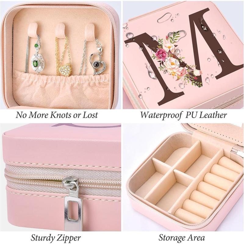 Personalized Birthday Gifts for Women, Christmas Gifts for Mom Teacher,Sisters Gifts from Sister, Travel Jewelry Case Box Organizer for Wife Daughter Aunt Friend Grandma, Initial M