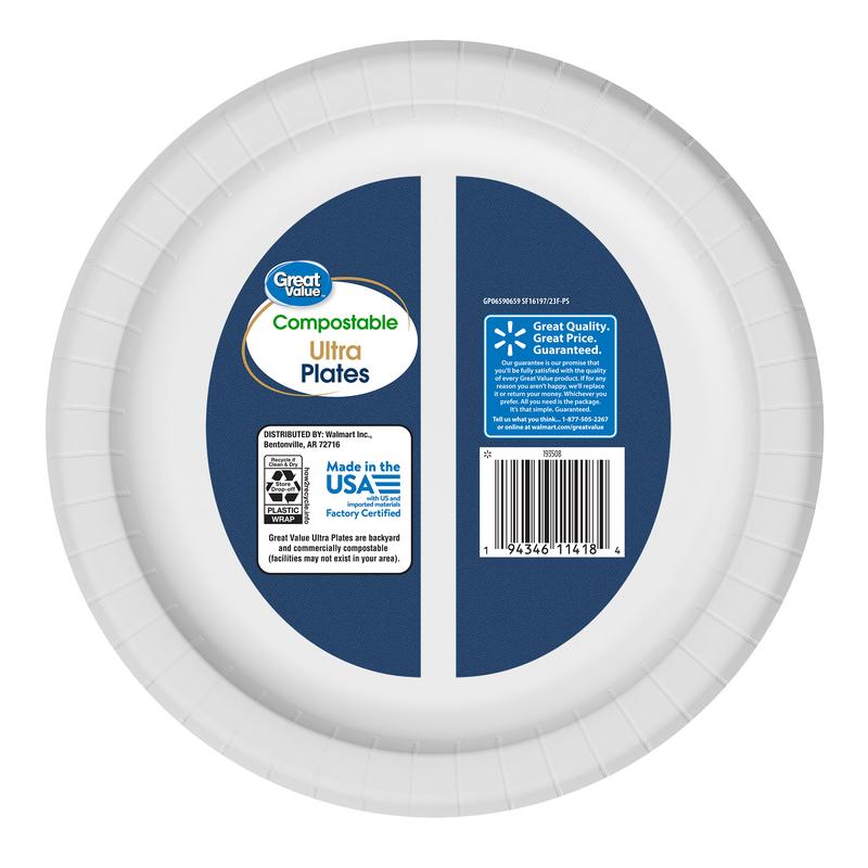 Great Value Ultra Compostable Disposable Paper Plates, 10