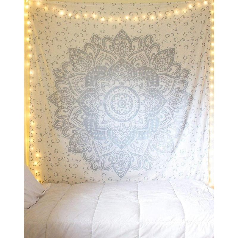 White Gold Mandala Tapestry For Bedroom- Aesthetic Tapestry - Indie Wall Tapestry Hippie Room Decor - Boho Tapestrys -Trippy Small Tapestry Wall Hanging