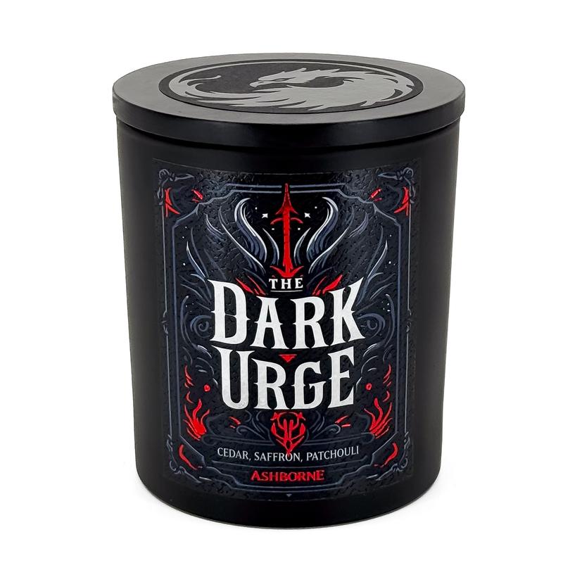 Dark Urge - 8oz Scented Candle - Cedar, Saffron, Patchouli - Natural Coconut Wax - 35 h Burn Time - Premium Foil Label - Dark Decor