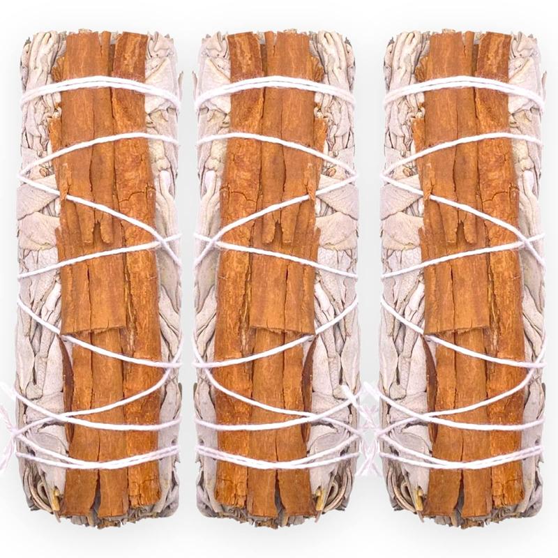 Yerbero - (3 Piece Sage Bundle) 3 Premium 4'' Long California Floral White Sage + Cinnamon Mix (Salvia Blanca +Canela) | Smudging Kit for Love, Peace, Harmony, Home Cleansing, Meditation, Purifying