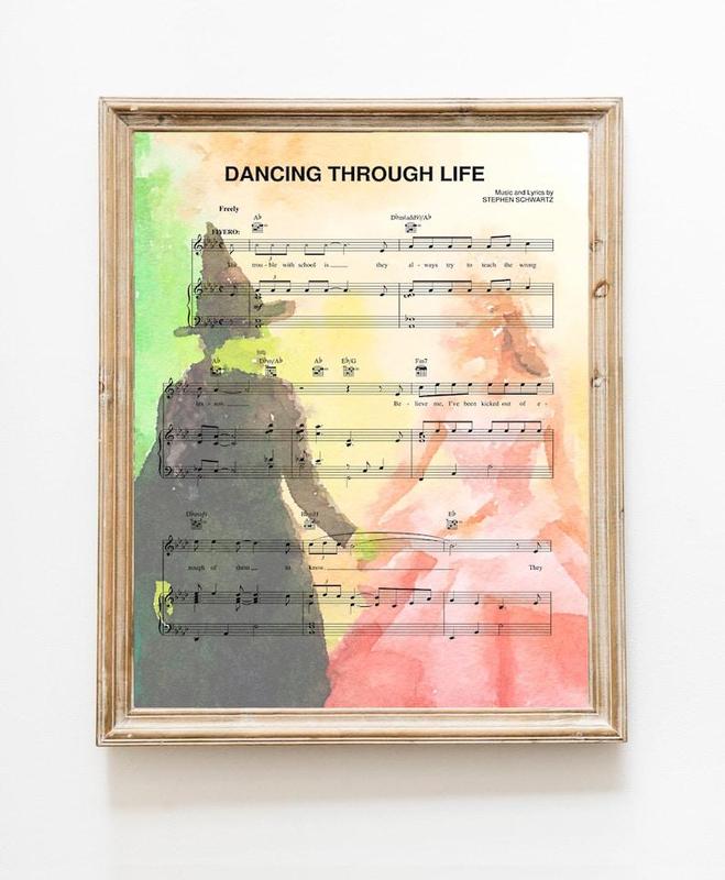 Wicked Movie Art Print, Dancing Through Life Poster, Elphaba & Glinda Watercolor Painting, Musical Gift Idea