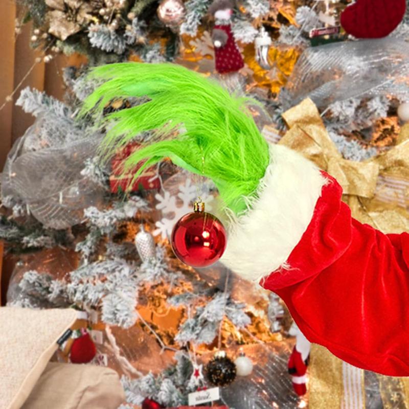 Christmas  Gloves Green Monster Costume Gloves, Christmas Funny Fuzzy Gloves Furry Santa Adult Men Women Decoration