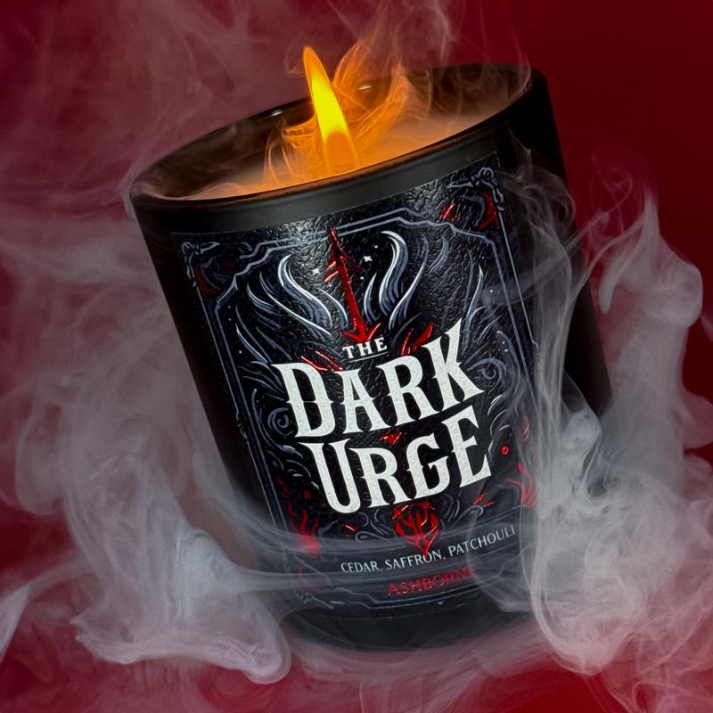 Dark Urge - 8oz Scented Candle - Cedar, Saffron, Patchouli - Natural Coconut Wax - 35 h Burn Time - Premium Foil Label - Dark Decor