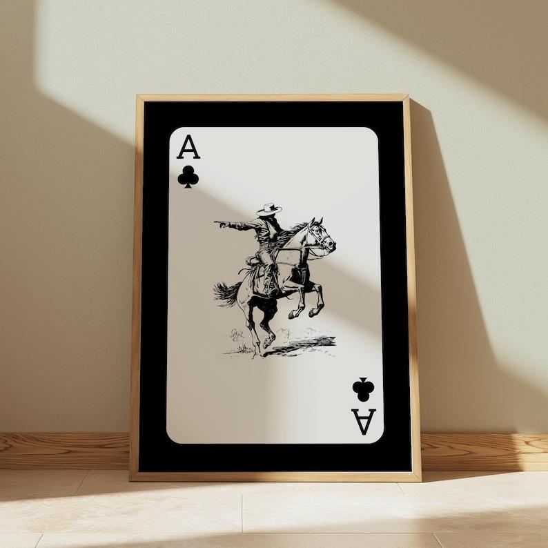 Western Wall Art, Set of 3 with Cowboy Image, Inspired by Southwestern Playing Cards, Trendy Western Art Decor, Longhorn Cow Skull Artistic Poster