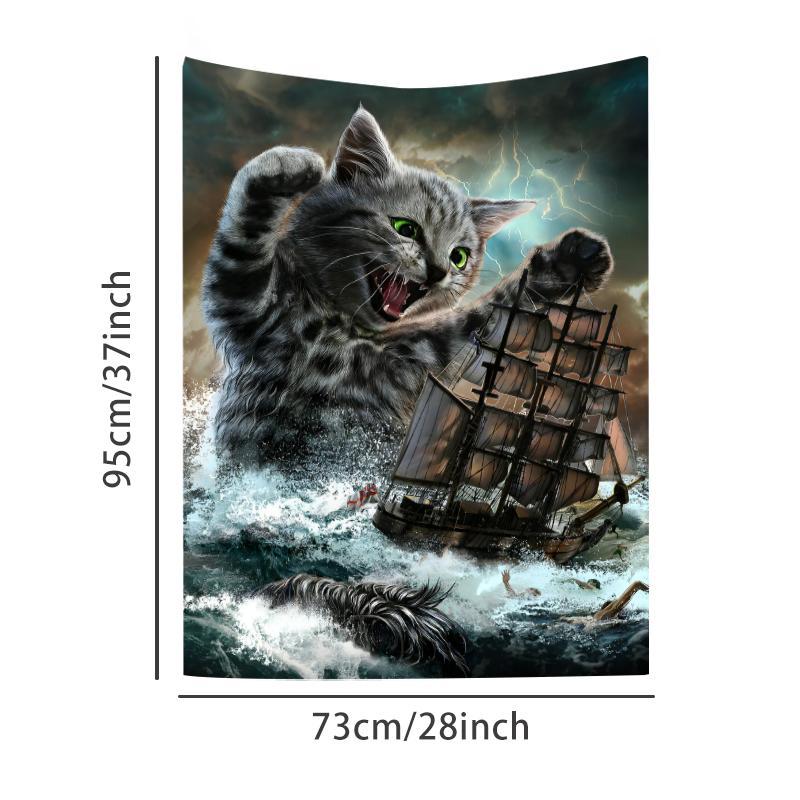 Cat & Ship Pattern Tapestry, 1 Count Wall Hanging Decor, Wall Art for Home Living Room Bedroom Office, Home Decor Accessories, Gift for Friend