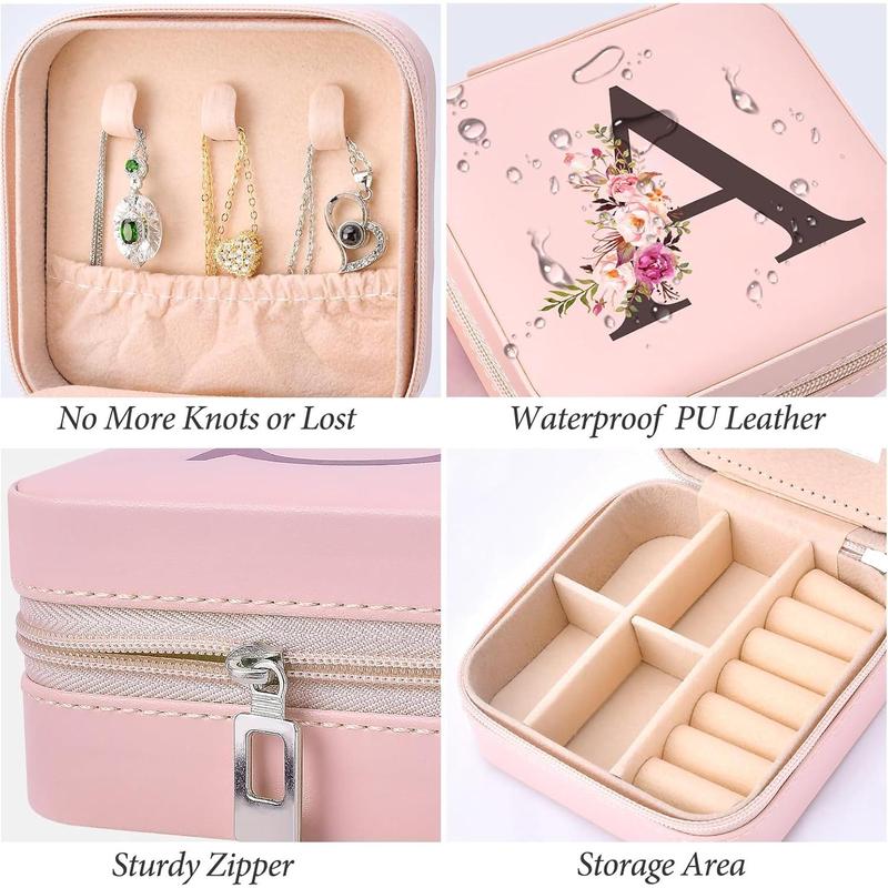 Personalized Birthday Gifts for Women, Christmas Gifts for Mom Teacher,Sisters Gifts from Sister, Travel Jewelry Case Box Organizer for Wife Daughter Aunt Friend Grandma, Initial M