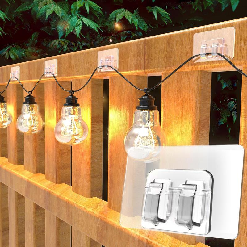 Hooks For Outdoor String Lights Clips, 100 Pack Cable Clips With Waterproof Adhesive Strips For Hanging Christmas Light Organiser Installation