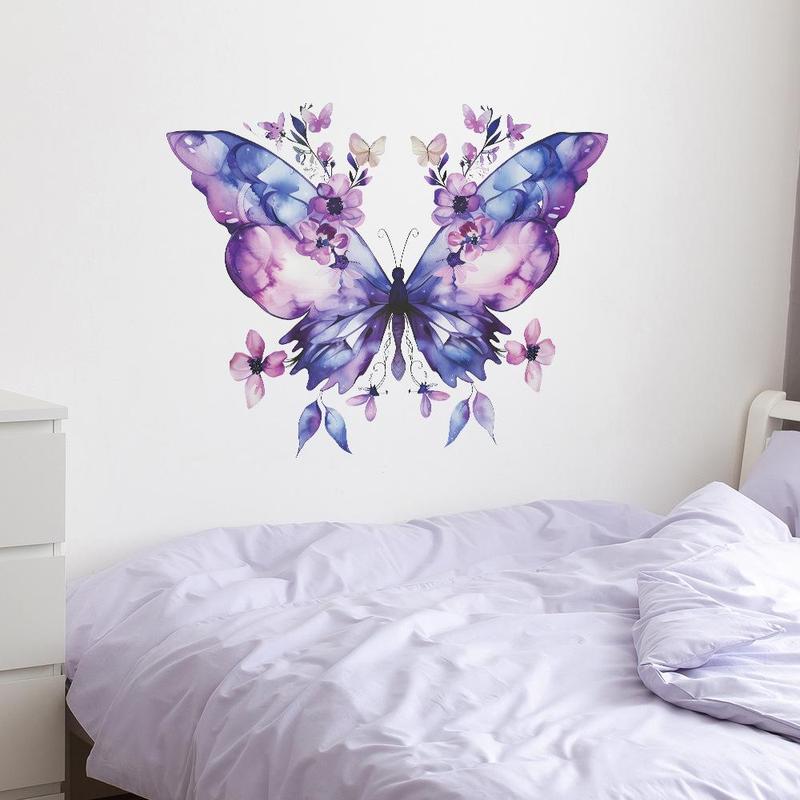 Butterfly & Flower Pattern Wall Sticker, Self-adhesive Wall Decal, Decorative Sticker for Home Living Room Bedroom, Bedroom Refresh Decor