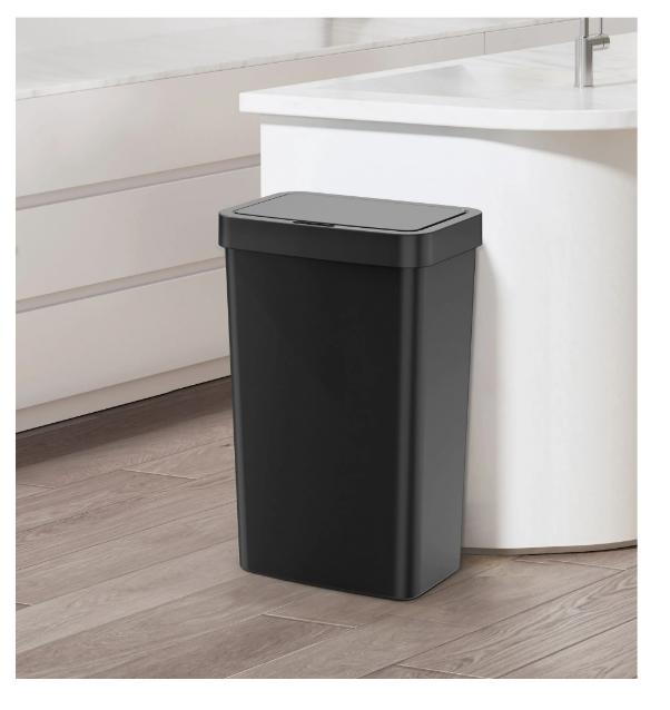 Mainstays 13.2 Gallon Kitchen Sensor Trash Can, Plastic Motion Sensor Kitchen Trash Can, Black