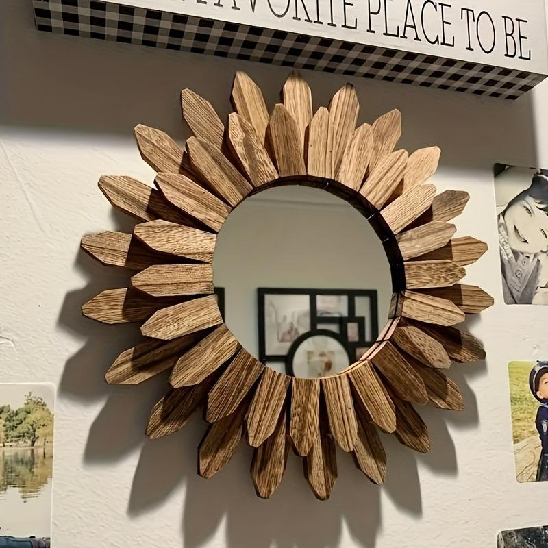 Wooden Sunflower Design Wall Mirror, 1 Count Boho Style Wall Mounted Mirror, Wall Decor for Home Living Room Bedroom Entryway