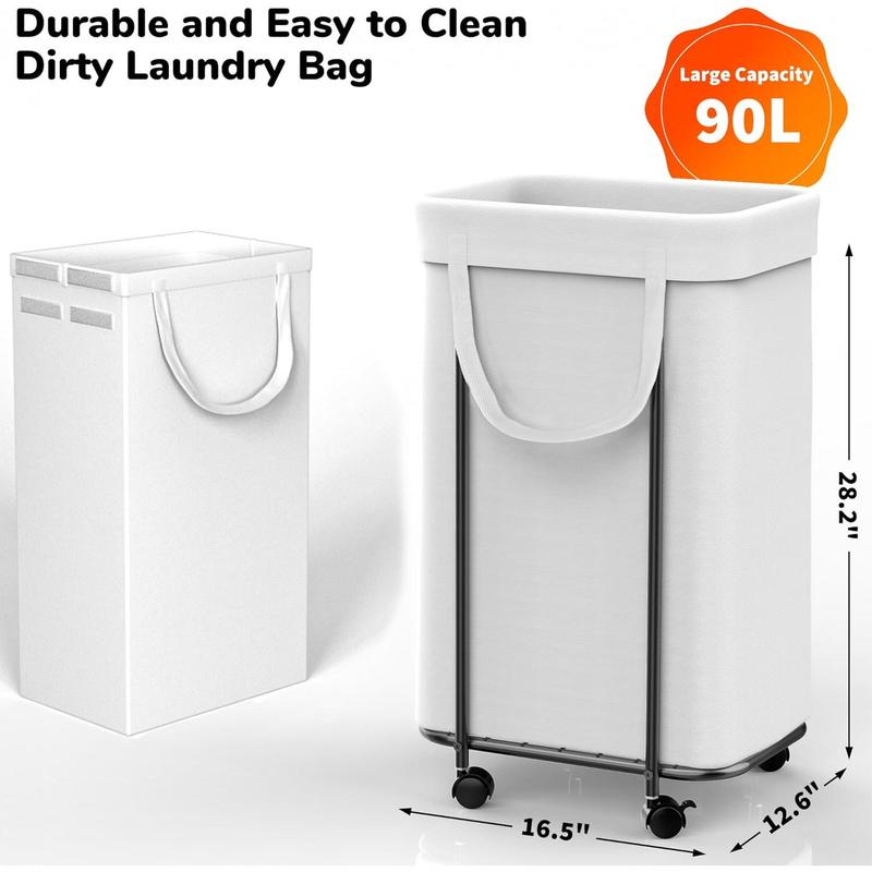 Sturdy Wheels Laundry Hamper - Versatile Laundry Basket Organizer, 90 - Litre Small Dirty Clothes Basket with Easy - to - Clean Removable Lined Bag for Ideal Bathroom and Bedroom Storage