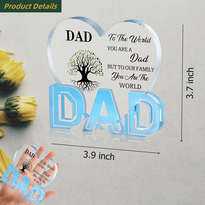 Gifts for Dad - Delicate Dad Birthday Gifts from Daughter Son Mom - Acrylic Heart Sign Plaque Presents 3.9 x 3.7 inch - Thanksgiving Gifts for Dad, Christmas Gift from Men