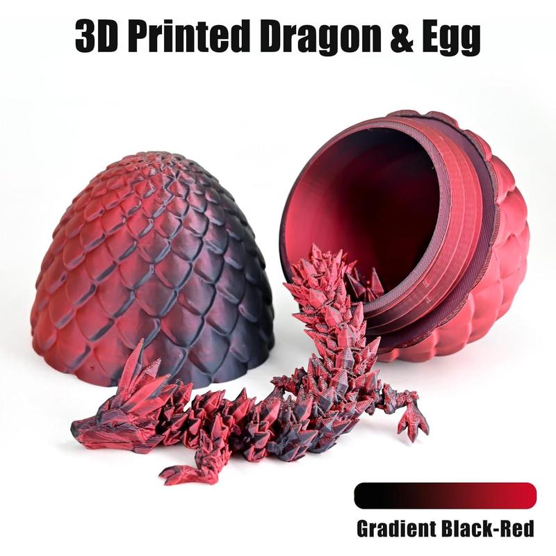 3D Printed Dragon Egg Ornament, Creative Engraving Dragon Toy, Desktop Decor for Home Office Dormitory Car School, Crystal Dragon Black Red. Gift