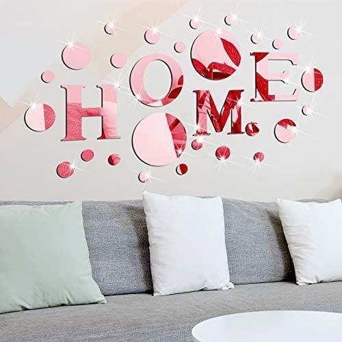 30 Pcs Living Room Wall Décor Home Mirror Wall Stickers Letter Signs DIY Acrylic Mirror Decals 3D Wall Decorations for Home Bedroom Living Room Décor Removable (Rose Gold)