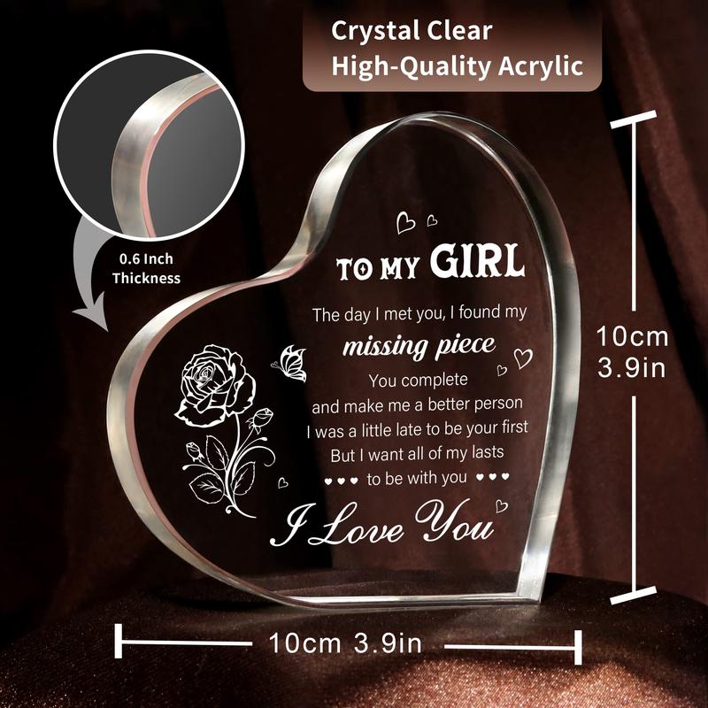 1pc Heart-Shaped Acrylic Keepsake Decor - Engraved Romantic Gift for Girlfriend, Personalized Anniversary, Birthday, Valentines Day Present - Unique, Durable, Compact, Heartfelt Token of Love