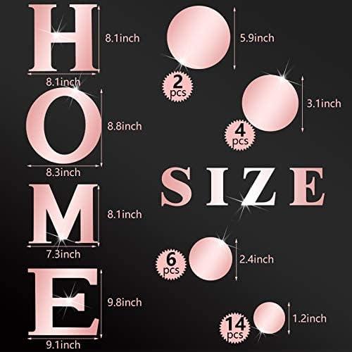 30 Pcs Living Room Wall Décor Home Mirror Wall Stickers Letter Signs DIY Acrylic Mirror Decals 3D Wall Decorations for Home Bedroom Living Room Décor Removable (Rose Gold)