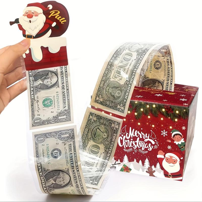 Merry Christmas Money Pull-out Gift Box, 1 Count Fun Surprise Cash Box with Clear Cash Bag, Perfect Holiday Party Accessory for Friends Family Lovers