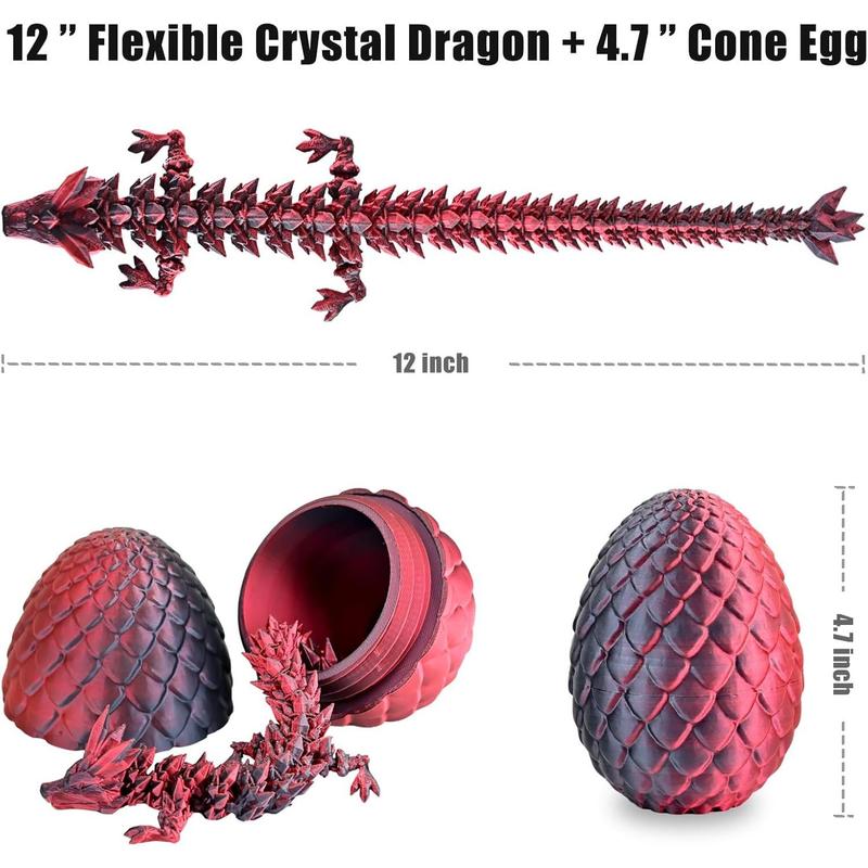 3D Printed Dragon Egg Ornament, Creative Engraving Dragon Toy, Desktop Decor for Home Office Dormitory Car School, Crystal Dragon Black Red. Gift