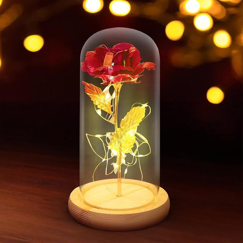 SUNJULY Beauty And The Beast Gifts, Forever Rose In The Glass Dome, Eternal Rose Artificial Flower With Led Light, Beauty And The Beast Rose Gift For Her Women Valentine's Day Mother's Day