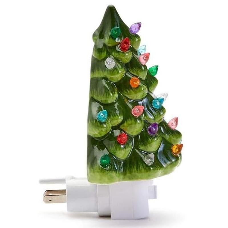 Lucy Art 90 Christmas Ceramic Tree Night Light, Decorative Retro Christmas Tree Nightlight with Lamp, Multicolor Bulbs and 360 Degree Swivel