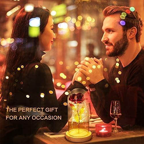 SUNJULY Beauty And The Beast Gifts, Forever Rose In The Glass Dome, Eternal Rose Artificial Flower With Led Light, Beauty And The Beast Rose Gift For Her Women Valentine's Day Mother's Day