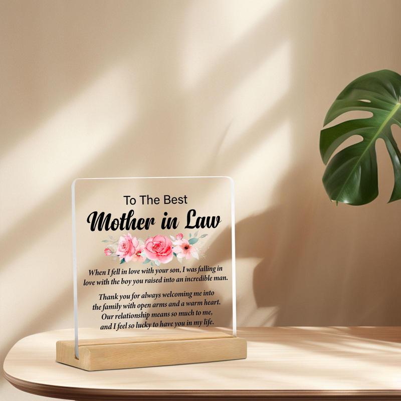 Acrylic Desk Plaque, Flower Pattern Desktop Ornament for Mother in Law, Home Decor Ornament, Gift for Mother in Law