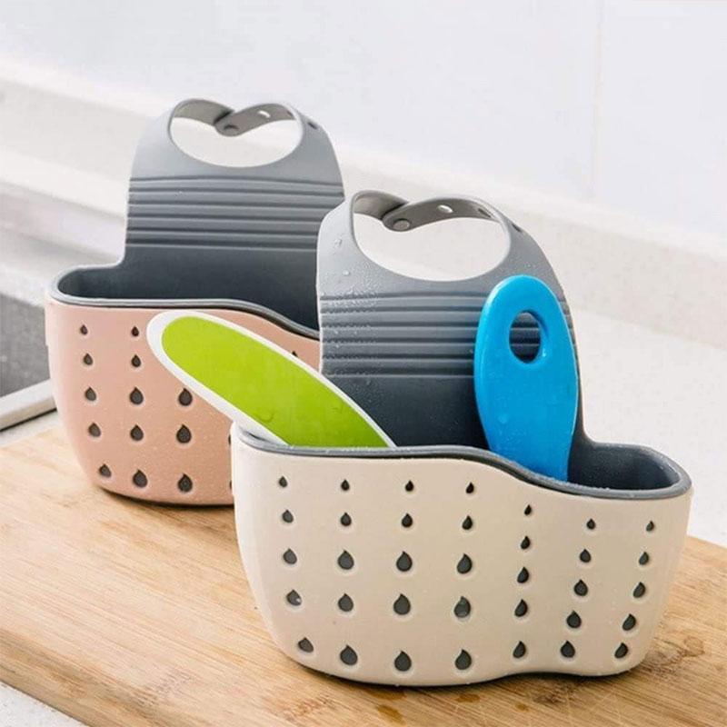 Kitchen Sink Sponge Drain Rack, 1 Count Double Decker Hanging Basket, Soap Sponge Drain Rack, Kitchen Organizer, Sink Accessories