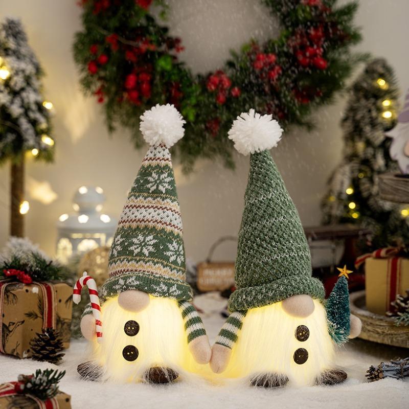 Christmas Glowing Doll Decoration, 2 Counts set Cute Christmas Gnome Home Holiday Decoration, Christmas Decoration, New Year Gift (excluding Battery)