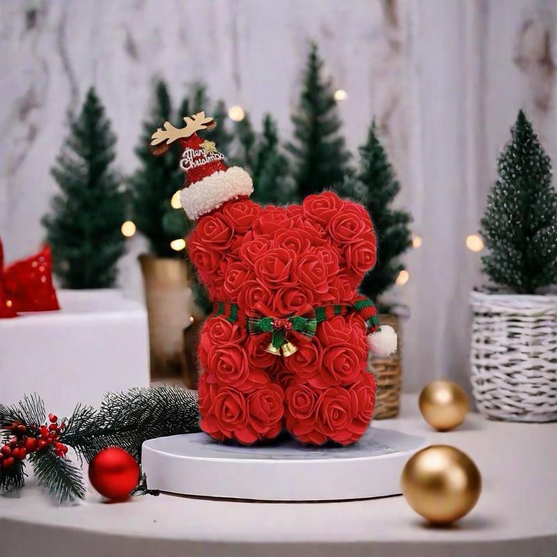 Artificial Rose Bear, 1 Count Cute Artificial Flower with Accessories, DIY Christmas Rose Bear, Perfect for Party Decor & Gifts